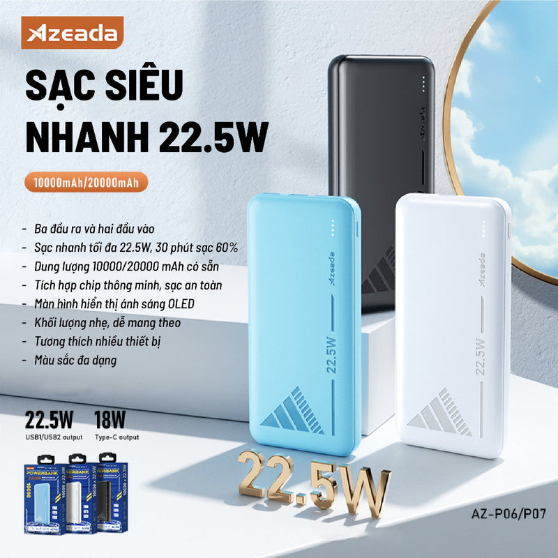 Pin Dự Phòng P07 Azeada - 20.000mAh Sạc Nhanh 22.5W