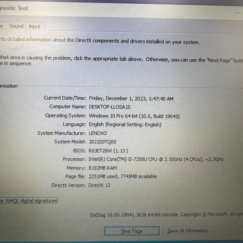 Lenovo Thinkpad 13 13.3in i5 7200U/RAM 8G/SSD 256GB