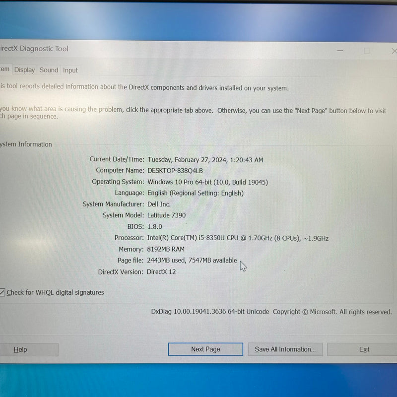 Dell Latitude 7390 13in i5-8350U/RAM 8GB/SSD 256GB