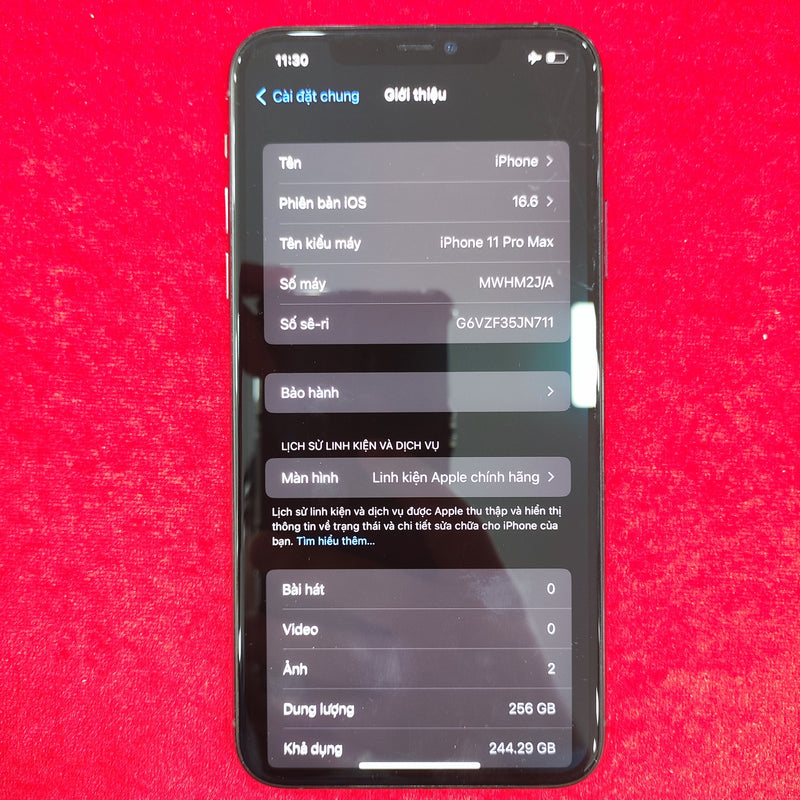 iPhone 11 Pro Max 256GB Midnight Green 98% pin 100% (Màn xước, đốm camera 1x - Thay màn chính hãng Apple - Đã thay pin) J/A - HH0842