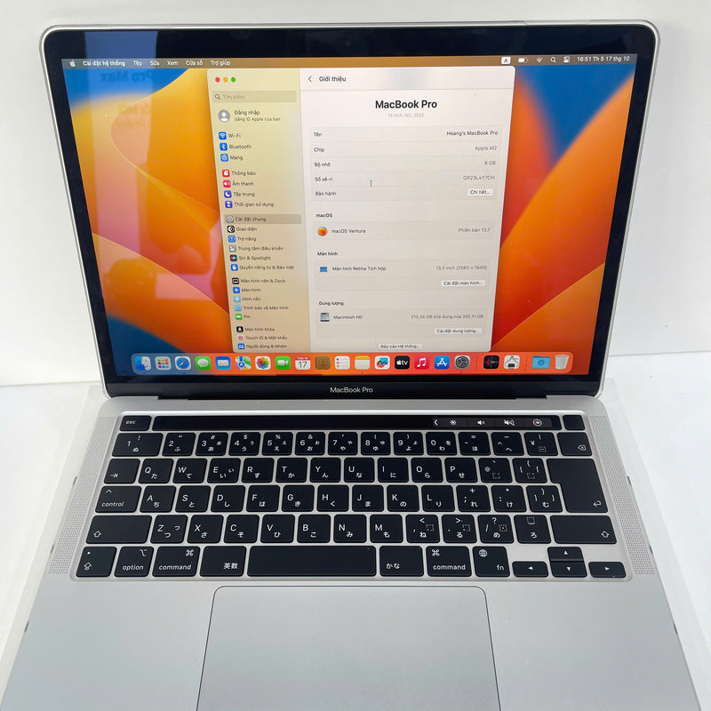 Macbook Pro 2022 Bạc CPO 13.3inch Apple M2 /RAM 8GB/ SSD 256GB 99% Fullbox Sạc 39 lần BPTN (Tặng kèm ốp trong)