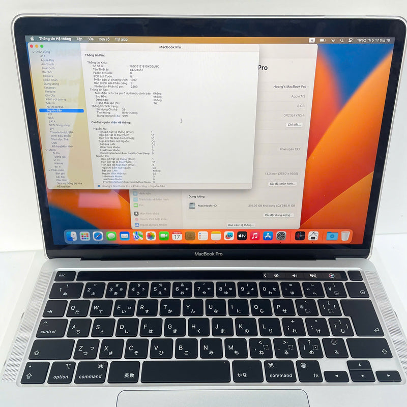 Macbook Pro 2022 Bạc CPO 13.3inch Apple M2 /RAM 8GB/ SSD 256GB 99% Fullbox Sạc 39 lần BPTN (Tặng kèm ốp trong)